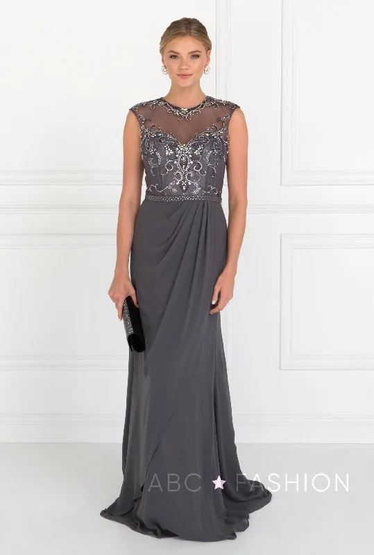 Amazing Deals Beaded Illusion A-line Sleeveless Dress by Elizabeth K GL2099