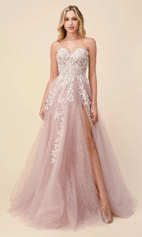 Online Only Andrea and Leo - A1029 Strapless Corseted Tulle Simple Prom Gown