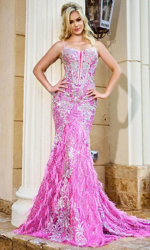 Online Only Portia and Scarlett PS24254 - Plunging Sweetheart Appliqued Prom Gown