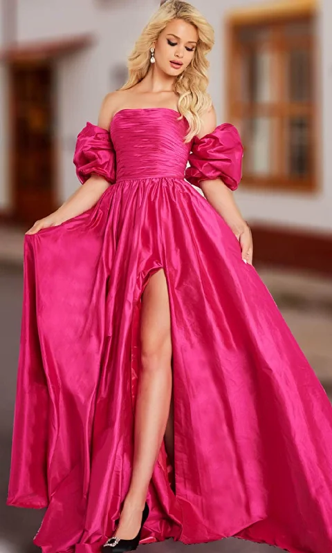 Exclusive Offers Jovani 24099 - Taffeta Puff Sleeve A-line Gown