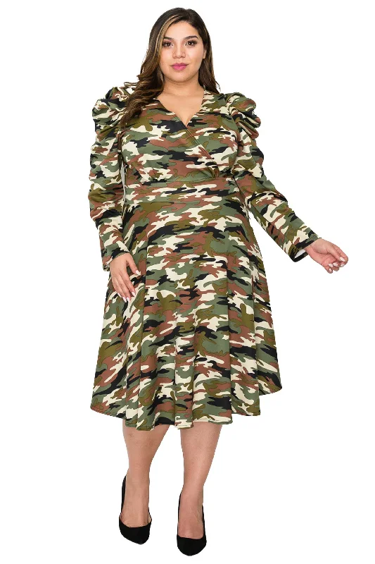 Year-End Sale Camo Statement Shoulder Skater Dress