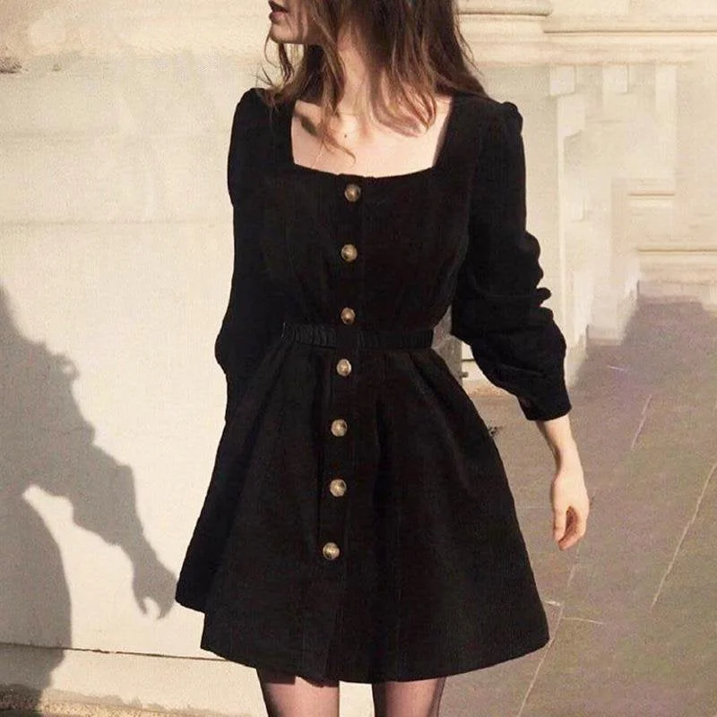 Great Bargains Women's Spring A-Line Mini High-Waist Dress With Buttons