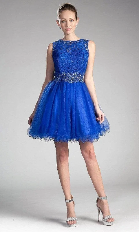 While Supplies Last Ladivine CD0117 - Sleeveless Lace Bodice Tulle A-Line Short Dress