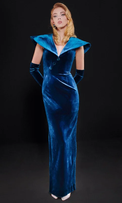 Big Discounts MNM COUTURE N0524 - Collared V-Neck Evening Gown