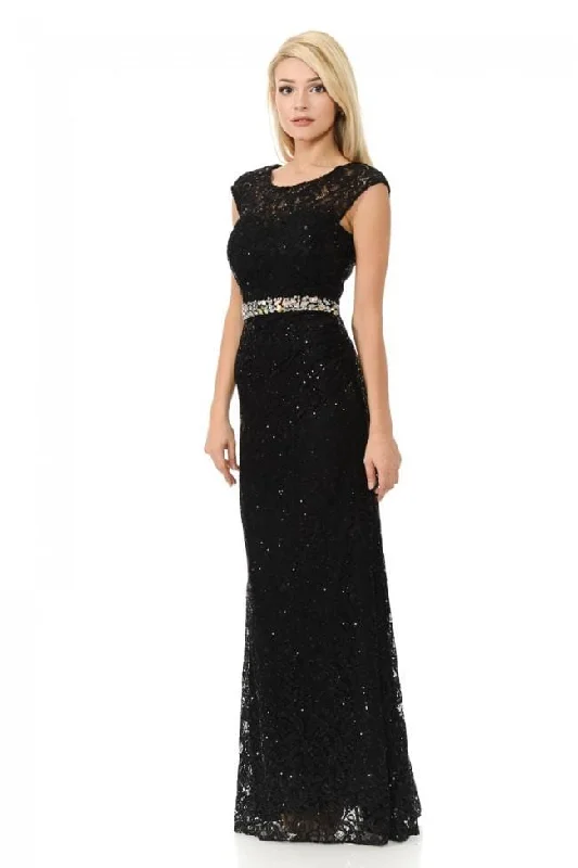 Online Specials Lenovia - 5152 Sheer Sequin Lace Gown with Crystal Beaded Belt