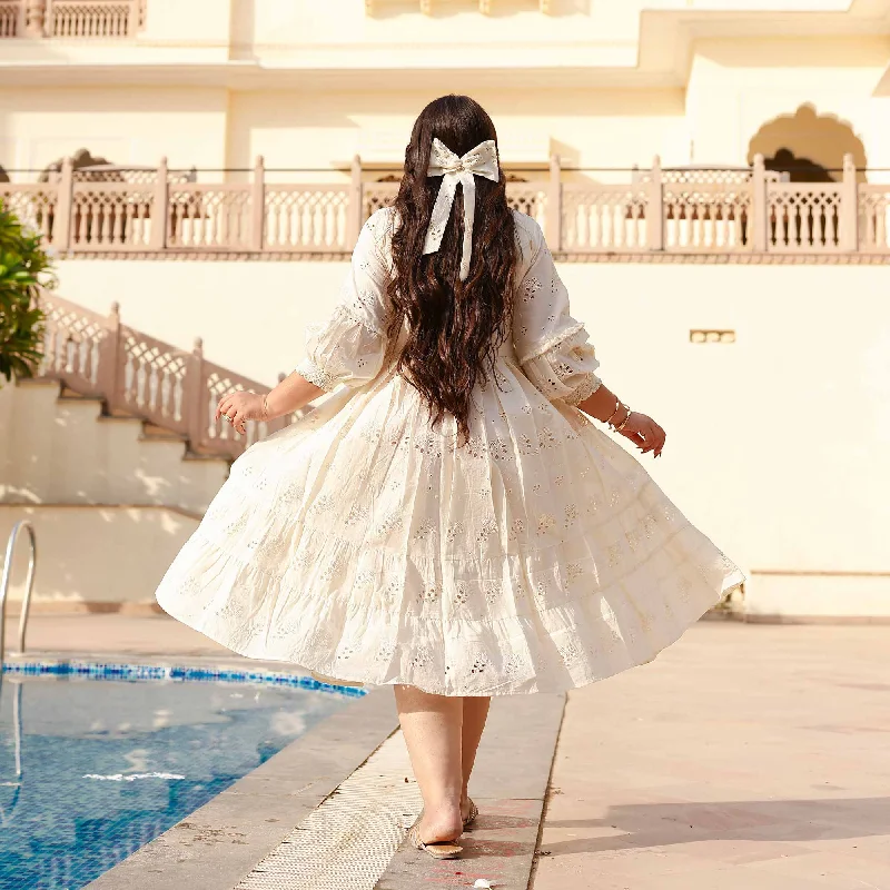 Special Price Creamy White Serene Schiffli Dress