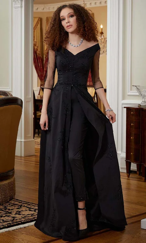 Super Bargain MGNY By Mori Lee 72810 - Illusion Sleeve V-Neck Evening Gown