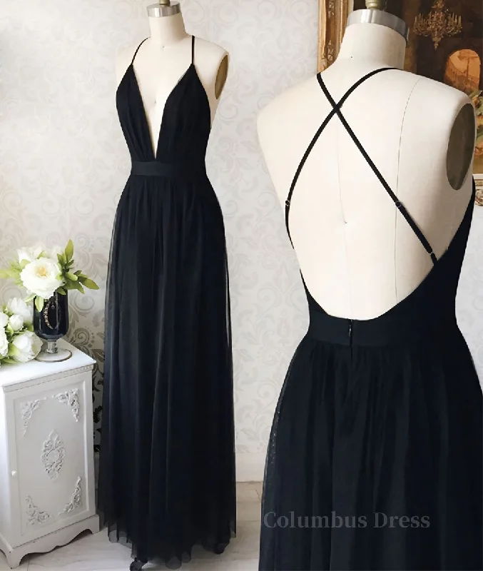 Weekend Special Simple v neck black tulle long Corset Prom dress, black evening dress outfit Weekend Special Simple v neck black tulle long Corset Prom dress, black evening dress outfit