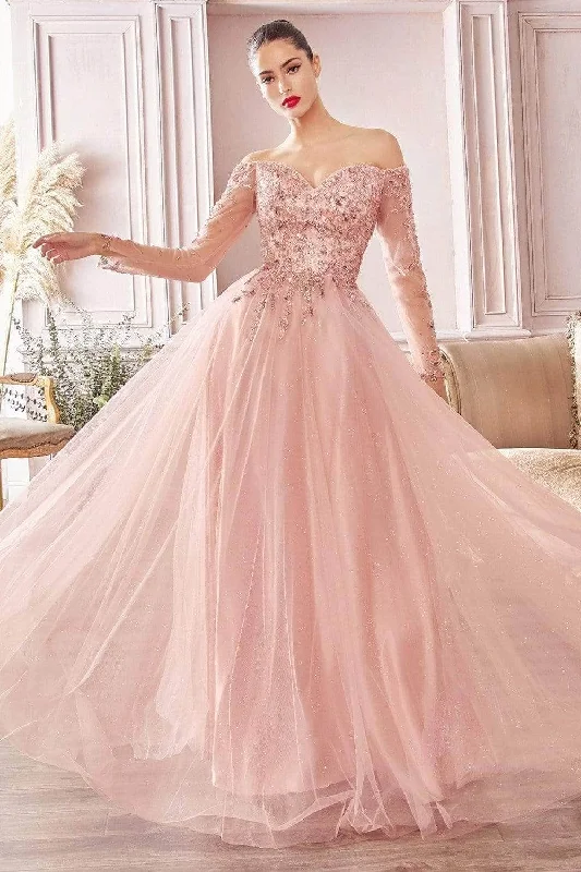 Instant Discount Ladivine CD0172 - Beaded Glitter A-Line Tulle Gown