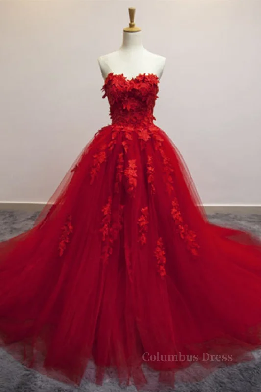 Exclusive Preview Sweetheart Neck Red Lace Floral Long Corset Prom Dresses, Red Lace Corset Formal Evening Dresses, Red Corset Ball Gown outfits Exclusive Preview Sweetheart Neck Red Lace Floral Long Corset Prom Dresses, Red Lace Corset Formal Evening Dresses, Red Corset Ball Gown outfits