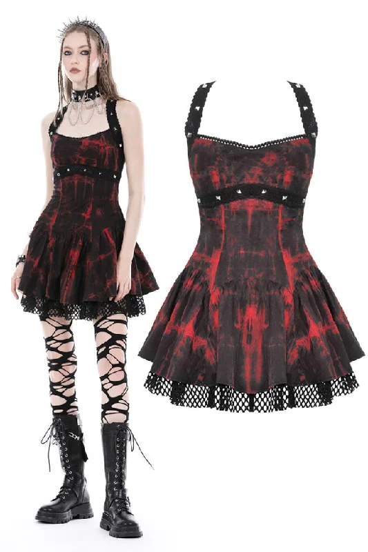 Online Only Black and Red Punk Halter Dress