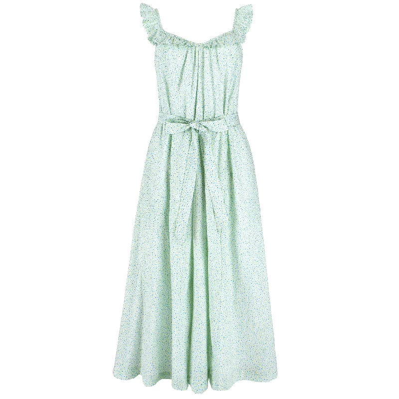 Discount Mania women's hibiscus ditsy ruffle strap gathered v-neckline dress