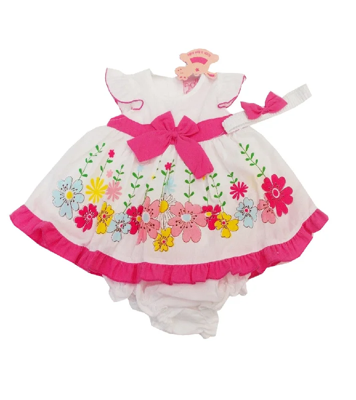 Massive Deals Baby Girls 3 Piece Floral Bow Dress Set Knickers & Bow Headband Age 6-24 M Massive Deals Baby Girls 3 Piece Floral Bow Dress Set Knickers & Bow Headband Age 6-24 M