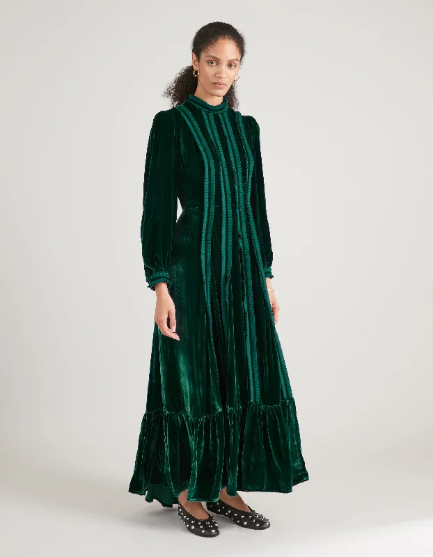 Discount Deals Gigi Forest Green Velvet Maxi Dress