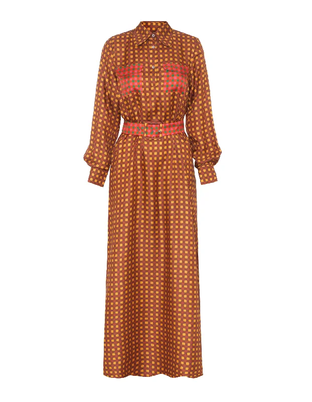 Best Bargains Lori Dark Red Mosaic Silk Twill Shirt Dress