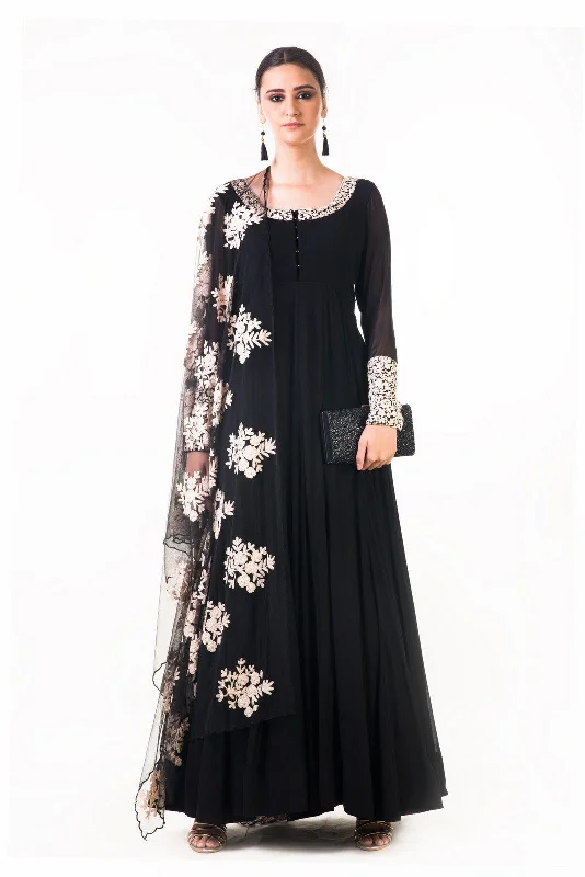 Price Rollback Black Ari Dress With Ari Work Net Dupatta