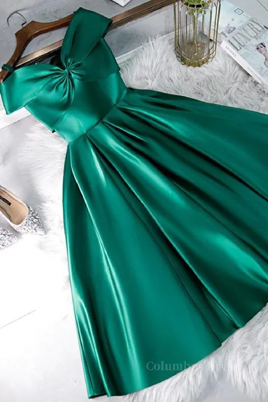 Grand Opening Sale Cute Off Shoulder Green Satin Short Corset Prom Dresses, Off the Shoulder Green Corset Homecoming Dresses, Green Corset Formal Evening Dresses outfit