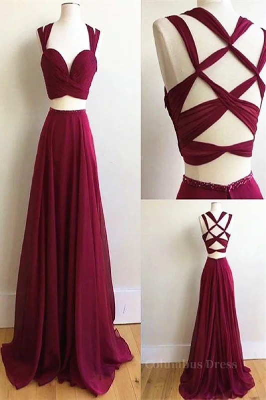 Year-End Sale Two Pieces Burgundy Chiffon Long Corset Prom Dresses, 2 Pieces Wine Red Long Corset Formal Evening Dresses outfit Year-End Sale Two Pieces Burgundy Chiffon Long Corset Prom Dresses, 2 Pieces Wine Red Long Corset Formal Evening Dresses outfit