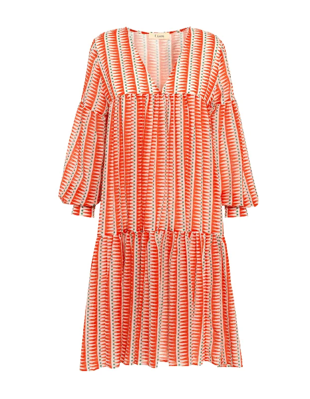 Price Fest Pia Red Green Triangle Silk Cotton Dress