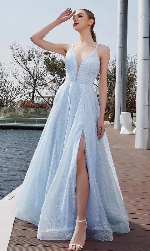 Shop and Save J'Adore Dresses - J19015 V Neck Glittered A-line Long Dress