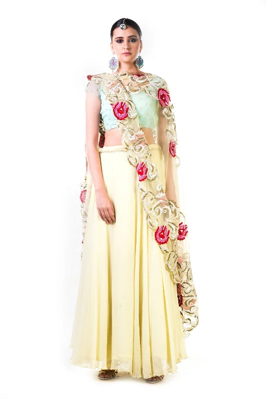 Fantastic Offers Lemon Green Chiffon Lehenga With A Sea Green Blouse And MulticolorDupatta Fantastic Offers Lemon Green Chiffon Lehenga With A Sea Green Blouse And MulticolorDupatta