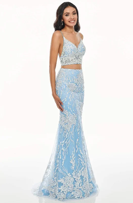 Deal Dash Rachel Allan Prom - 7072 Two Piece Sequined V-Neck Trumpet Dress