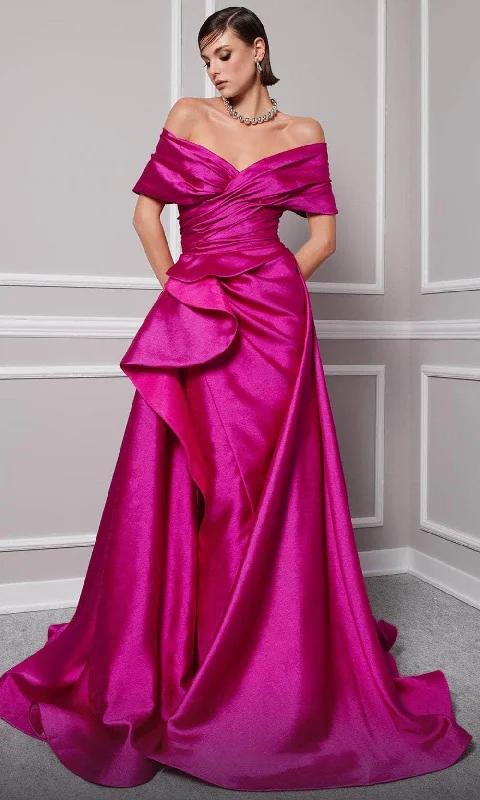 Major Savings MNM Couture 2747A - Off Shoulder Overskirt Evening Gown