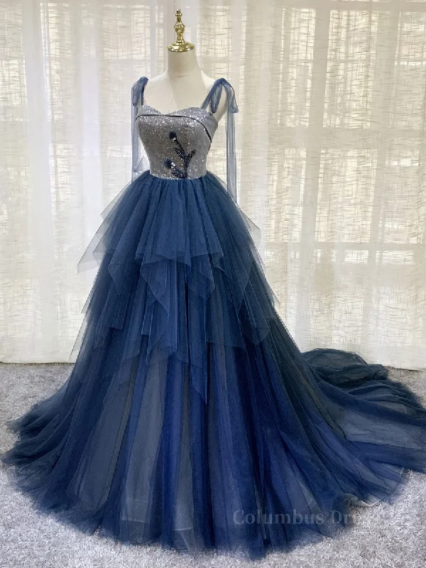 Price Drop Dark blue tulle lace long Corset Prom dress, blue tulle Corset Formal dress outfit Price Drop Dark blue tulle lace long Corset Prom dress, blue tulle Corset Formal dress outfit