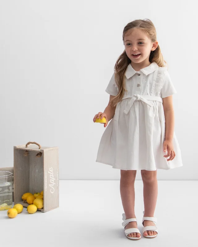 Markdown Madness White Denim Frill Diamante Dress