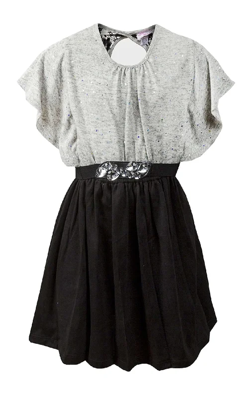 Big Discounts Girls Knitted Fabric Sequin Lace Detail Belted Dress 7 to 16 Years
