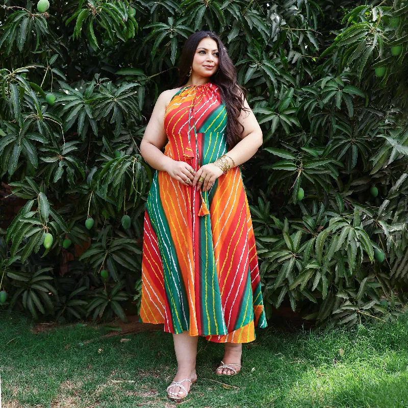Overstock Dreamcatcher Delight Bohemian Leheriya Halter Neck Dress