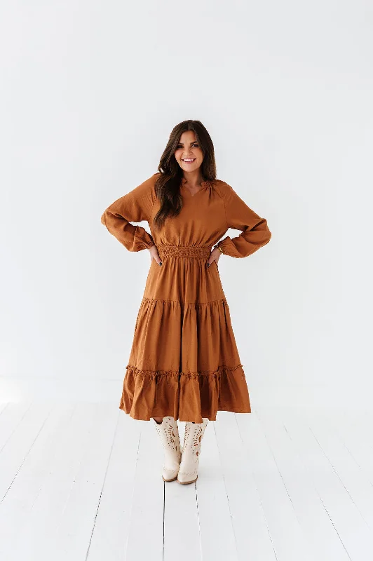 Shop and Save Kenzie Tiered Dress in Caramel
