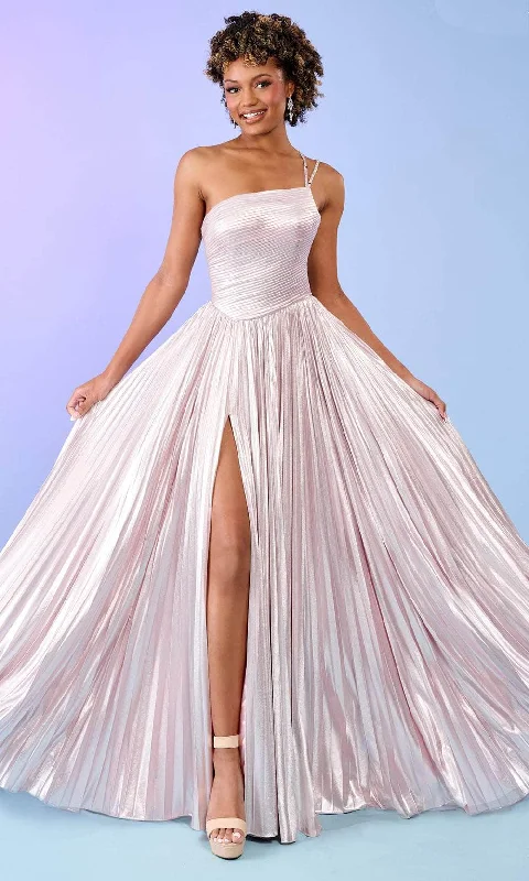 Limited Edition Rachel Allan 70639 - Pleated Metallic Asymmetric Prom Gown