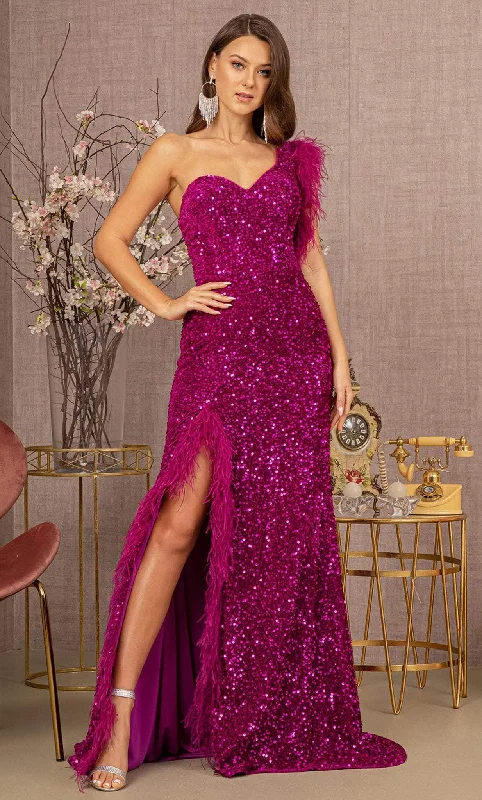 Weekend Flash Sale GLS by Gloria GL3154 - Asymmetric Feather Sequin Prom Dress