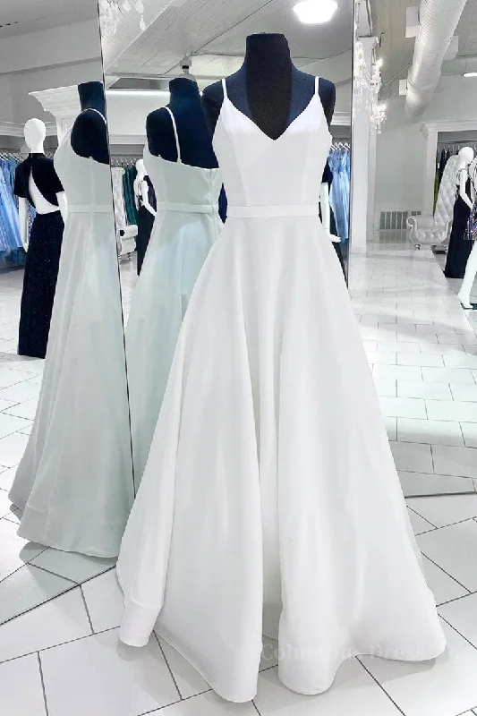 Midnight Sale White v neck satin long Corset Prom dress white evening dress outfit