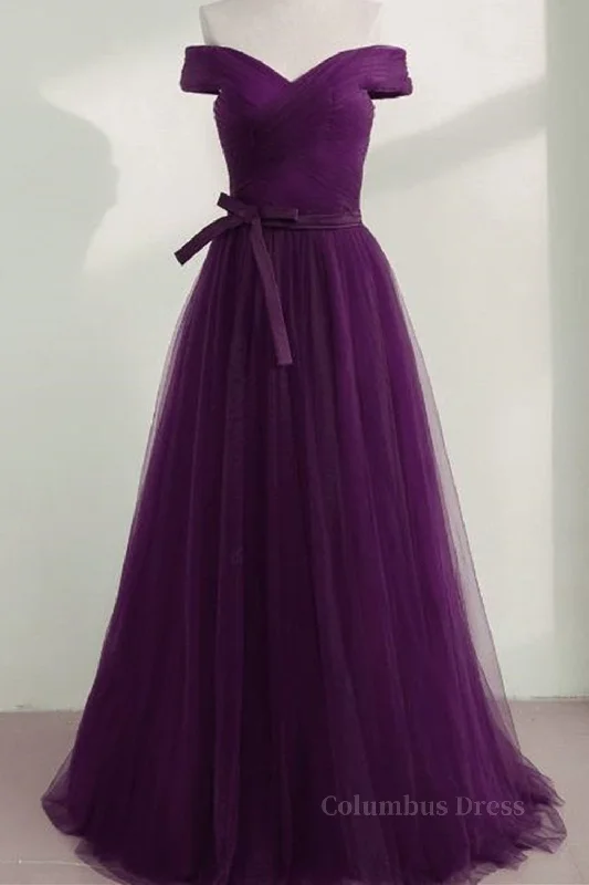Price Blitz Off Shoulder Purple Tulle Long Corset Prom Dresses, Off the Shoulder Purple Corset Formal Dresses, Purple Evening Dresses outfit Price Blitz Off Shoulder Purple Tulle Long Corset Prom Dresses, Off the Shoulder Purple Corset Formal Dresses, Purple Evening Dresses outfit