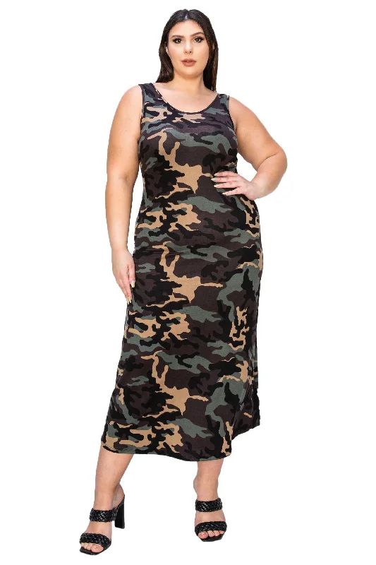Act Now Camo Essential Sleeveless Maxi Dress