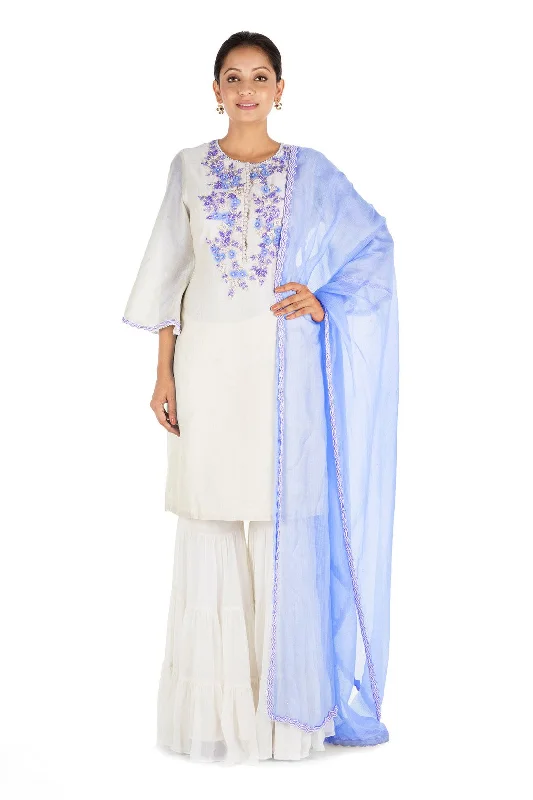 Special Discount Hand Embroidered Off White Three Layer Sharara Set.