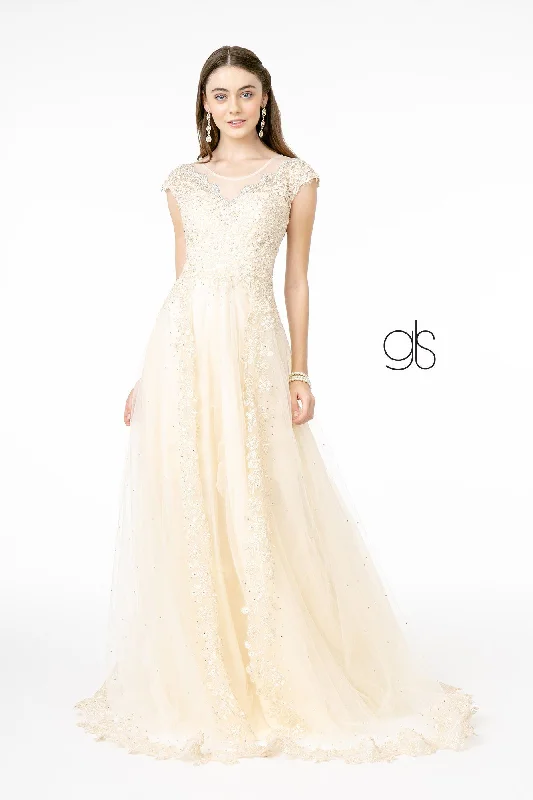 Seasonal Sale Embroidered Long Cap Sleeve Dress by Elizabeth K GL2882