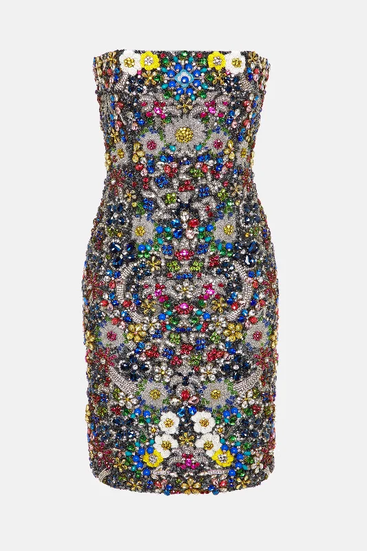 New Markdowns Elise Embroidered Dress Crystal Flora Smoke