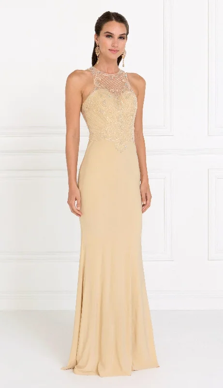 Factory Direct Sale Beaded Illusion Champagne Mermaid Dress by Elizabeth K GL1507