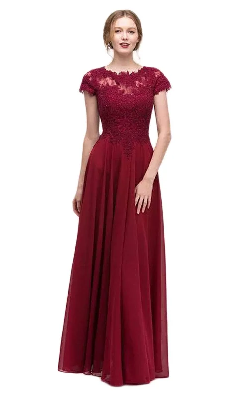 Crazy Deals Eureka Fashion - 4909-4XL Illusion Short Sleeve Applique Chiffon Dress