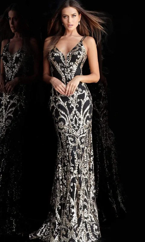 Bargain Prices Jovani - 63350 Metallic Sequined Plunging Long Gown