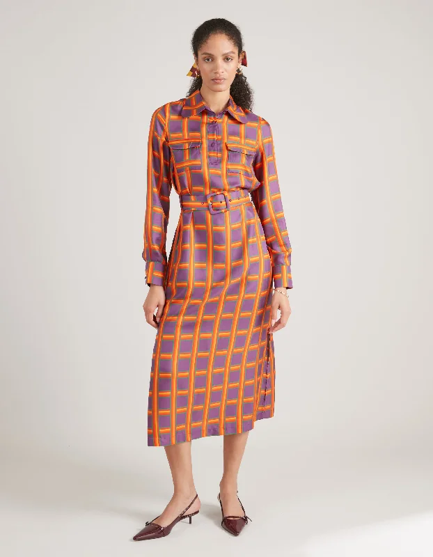 Doorbuster Deal Lori Purple Tartan Silk Twill Dress