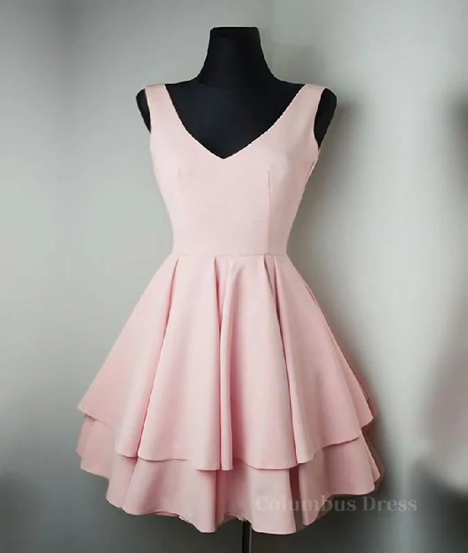 Anniversary Sale Simple v neck pink short Corset Prom dress, cute pink Corset Homecoming dress outfit Anniversary Sale Simple v neck pink short Corset Prom dress, cute pink Corset Homecoming dress outfit