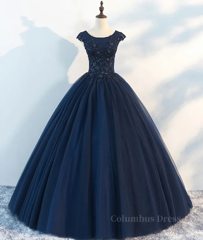 Great Deals Dark blue round neck tulle lace long Corset Prom dress, blue tulle lace evening dress outfit Great Deals Dark blue round neck tulle lace long Corset Prom dress, blue tulle lace evening dress outfit