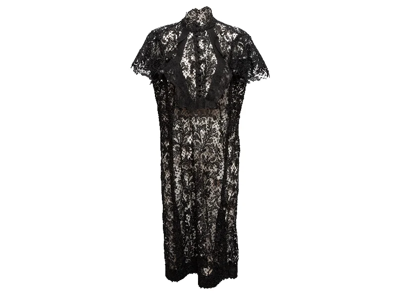 Flash Deals Black Sacai Short Sleeve Lace Dress Size US 2