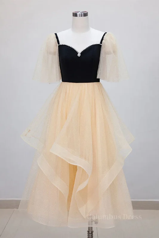 Reduced Prices Champagne V Neck Tea Length Corset Prom Dresses, Tea-Length Corset Formal Graduation Dresses outfit Reduced Prices Champagne V Neck Tea Length Corset Prom Dresses, Tea-Length Corset Formal Graduation Dresses outfit