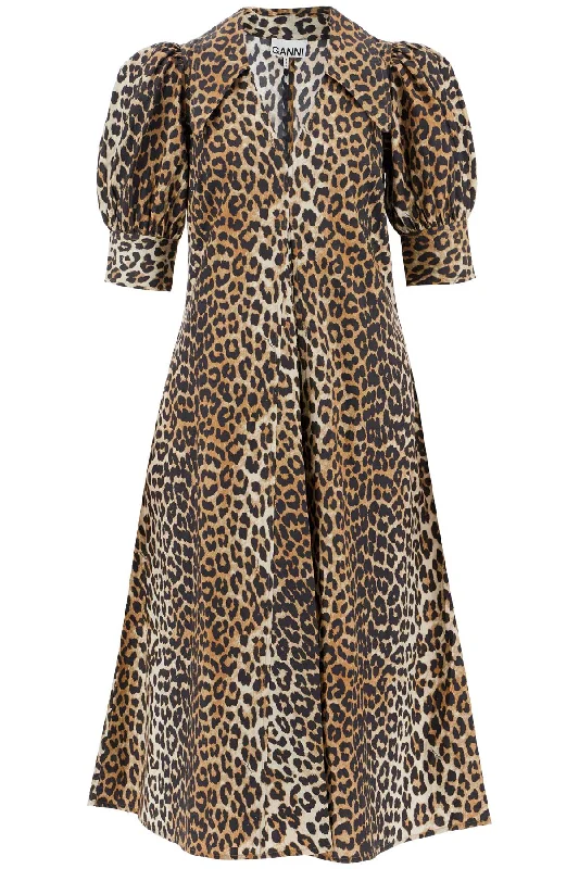 New Arrival Ganni leopard print poplin dress