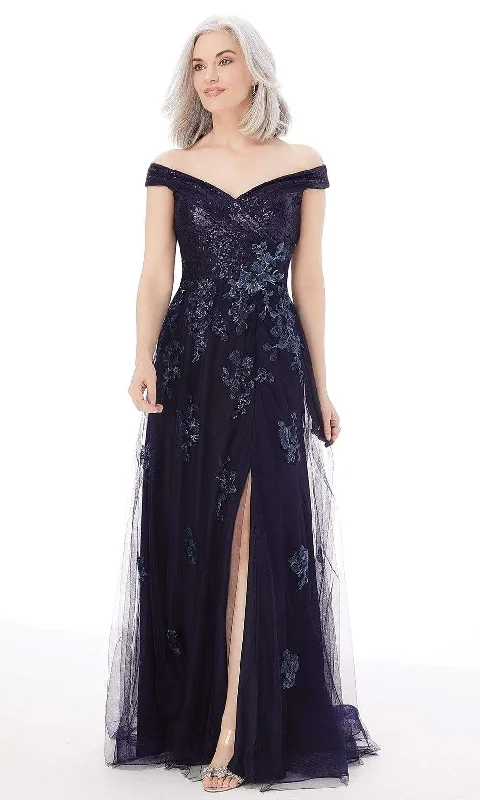 Steals and Deals MGNY By Mori Lee - 72228 Off Shoulder Sequin Net High Slit A-Line Gown